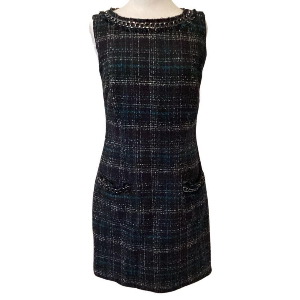 Laundry by Shelli Segal Plaid Chanel Style Dress Size 8 Chain Fringe Detail
